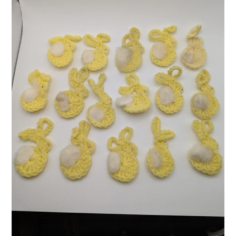 Lot of 16 Vintage Handmade Crochet Yellow Bunnies‎ Rabbits Pastel Easter Spring